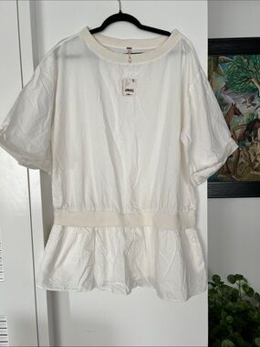 Free People Cream-White Peplum Short Sleeve Top